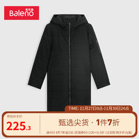 班尼路（Baleno）秋冬女装简约休闲纯色加长款拉链连帽夹棉外套棉衣 111A黑色 S