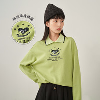 INMAN 茵曼 季重工珠片撞色POLO领宽松时尚套头卫衣上衣女