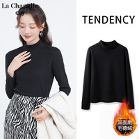 La Chapelle City拉夏贝尔德绒打底衫女秋冬季长袖2023半高领上衣百搭t恤女 常规半高领款：黑-纯色 XL