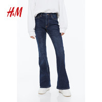 H&M女装牛仔裤微弹舒适高腰喇叭牛仔长裤5袋式1109636 深牛仔蓝 160/72A