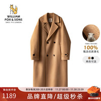 William fox&sons 重磅澳毛精纺初剪100%绵羊毛过膝加长款气质双排扣双面羊毛呢大衣 驼色-100%绵羊毛 170/M