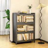 福凯祥 家用钢制书柜儿童多层书架置物架落地带门防尘收纳柜客厅展示柜子