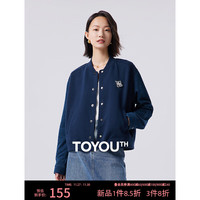 TOYOUTH 初语 短款立领棒球服外套女复古休闲夹克秋天外穿外搭 藏青色 L