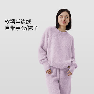 半练睡衣女半边绒秋冬家居服珊瑚绒同款 【圆领女款】鸢尾紫 M