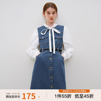 范思蓝恩23FS14487法式文艺复古牛仔背心连衣裙女冬2023裙子 牛仔蓝 M