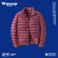 WASSUP UOSNE装羽绒服男短款保暖轻奢亮面冬季轻薄青年立领外套百搭yb 酒红色 XL