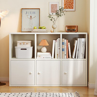 富禾书架家用落地置物架简约带门格子柜自由组合小书架收纳架储物柜子 暖白色六格92*30*63cm
