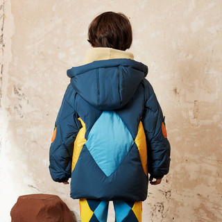 MQD 马骑顿 童装男童菱形保暖羽绒服2022年冬装儿童设计感撞色外套潮 藏蓝 160