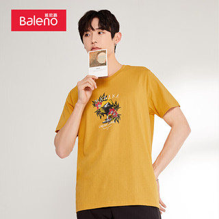 Baleno 班尼路 椰树印花宽松休闲短袖t恤男圆领半袖 95Y黄色 XL