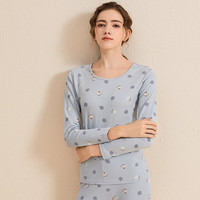 安之伴保暖内衣女秋冬亲肤棉保暖透气可爱印花修身打底女士秋衣秋裤套装 淡兰 M