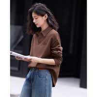 德玛纳 dme加绒卫衣女秋冬设计感polo领时尚减龄内搭长袖加厚上衣