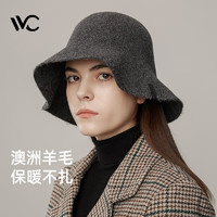 VVC帽子女百搭渔夫帽秋冬保暖遮脸水桶帽盆帽羊毛帽子大头围 薄雾灰