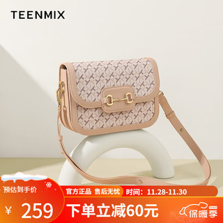 天美意（TEENMIX）包包女包单肩斜挎女包轻奢字母印花2023小方包甜美可爱女士包 粉色