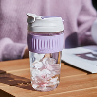 乐扣乐扣 手持咖啡杯玻璃杯 男女便携式吸管杯随手杯 可爱牛奶杯茶水杯子500ML紫色