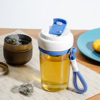 LOCK&LOCK 磁弹杯 玻璃水杯泡茶杯磁吸茶水分离杯子男女户外便携 550mL深蓝
