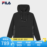 FILA 斐乐 男子针织连帽上衣2023冬时尚休闲舒适宽松卫衣 正黑色-BK 165/88A/S