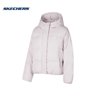 斯凯奇（Skechers）白色羽绒服女冬季连帽短款保暖外套防泼水百搭 P423W084-0239静兰紫 L