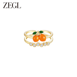 ZENGLIU ZEGL甜橙花开系列淡水珍珠多巴胺戒指女小众设计个性食指戒 两颗小甜橙戒指