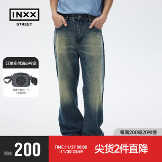英克斯（inxx）潮牌宽松直筒牛仔裤长裤ISD3221360 牛仔蓝色 M