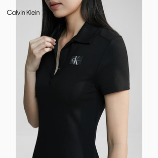 Calvin Klein  Jeans24春季女士休闲简约贴章V字POLO领针织连衣裙J222532 BEH-太空黑 S