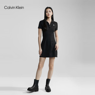 Calvin Klein  Jeans24春季女士休闲简约贴章V字POLO领针织连衣裙J222532 BEH-太空黑 S