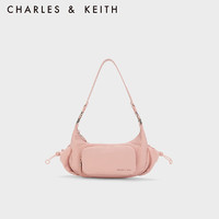 CHARLES&KEITH23冬季蝙蝠包尼龙拉链口袋腋下包机车包女CK2-20782270 粉红色Pink S