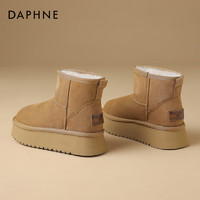 达芙妮（DAPHNE）厚底雪地靴2023女冬一脚蹬加绒加厚棉鞋雪地时尚棉靴短靴 栗色 35