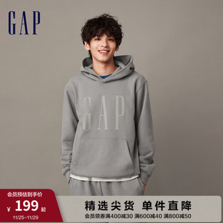 Gap男女装冬季2023LOGO碳素软磨抓绒卫衣841332运动连帽衫 灰色 185/104A(XXL)亚洲尺码