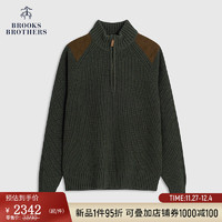 布克兄弟（BrooksBrothers）男士23冬绵羊毛立领半拉链针织毛衣 3002-墨绿色 XL