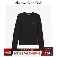 ABERCROMBIE & FITCH女装 美式复古内搭上衣短款圆领辣妹修身正肩长袖T恤331529-1 黑色 XL (170/112A)