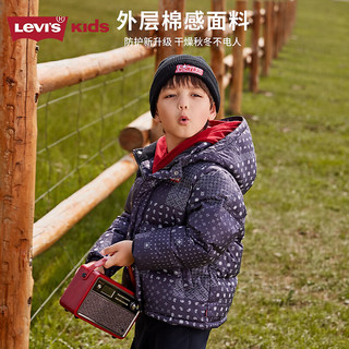 Levi's李维斯童装23冬季男童中长款羽绒服经典腰果花保暖外套 黑美人 110/56(5)