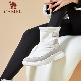 骆驼（CAMEL）户外雪地靴女鞋防水防滑冬季加绒保暖高帮户外登山鞋女款 FB22243905，白色 39