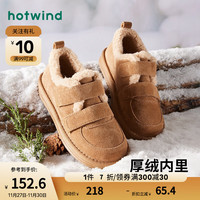 热风冬季女士时尚休闲靴厚底雪地靴魔术贴加绒加厚防滑 02棕色（12.3发货） 34