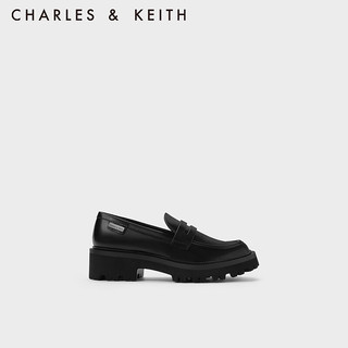 CHARLES&KEITH23冬季CK1-70900494厚底松糕乐福鞋单鞋女 Black Box黑色 39