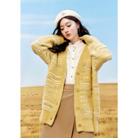 秋水伊人 宽松V领慵懒风毛针织开衫