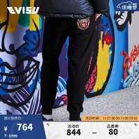 EVISU 男士 达摩刺绣徽章秋冬季男裤 黑色 XXL