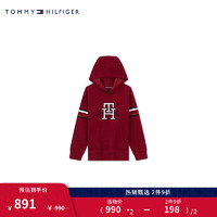 TOMMY HILFIGER童装男休闲拼色刺绣运动连帽卫衣TH2332027 暗红色002 10/140cm
