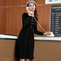 针织连衣裙女秋季中长款荷叶边设计个性百褶裙摆针织连衣裙女