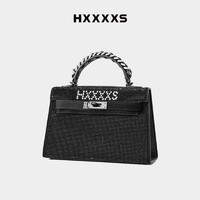 Hxxxxs 女士包包单肩包斜挎包真皮手提包镶钻小众设计 09A-黑色