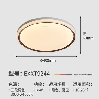 西顿照明（CDN） 吸顶灯厨房灯卧室客厅三防灯超薄吸顶灯现代简约吸顶灯阳台 9244-圆形36W-三段调色