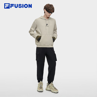 FILA FUSION斐乐潮牌男子针织连帽上衣时尚纯棉卫衣 麂皮-BG 165/88A/S