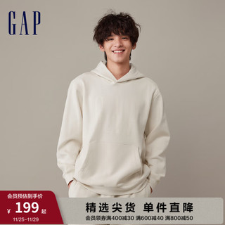 Gap男女装冬季2023LOGO碳素软磨抓绒卫衣841332运动连帽衫 米白色 185/108A(XXXL)亚洲尺码