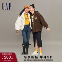 Gap女装冬季2023LOGO仿羊羔绒保暖外套890833宽松廓形上衣 深棕色 165/84A(M)亚洲尺码
