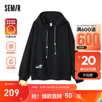森马(Semir)永久联名卫衣女加绒插肩袖宽松2023冬字母上衣 黑色90001 170/92A/XL