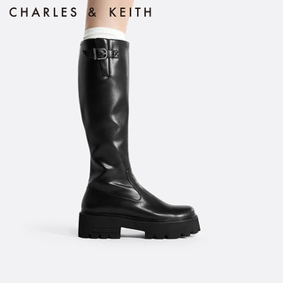 CHARLES&KEITH23冬季CK1-90380145简约侧拉链高筒骑士靴 Black黑色 41