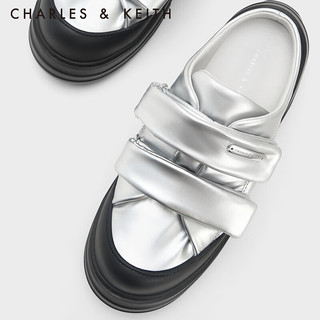 CHARLES&KEITH23冬季潮流厚底魔术贴穆勒鞋女CK1-70900491 Silver银色 37