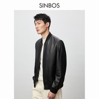 SINBOS真皮皮衣男士短款夹克春秋绵羊皮薄款棒球服休闲外套潮 黑色(直发) L