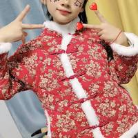 菲洛曼(FEILUOMAN)女士唐装小棉袄冬款东北大花袄国风碎花加厚复古小花袄过年 红金色-口袋款 120cm