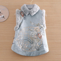 花九卿改良旗袍上衣加绒秋冬中国风复古马甲冬季加厚保暖中式棉袄女 【图色】 M【新中式/民国风/少女】