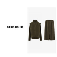 Basic House/百家好小香风时尚套装洋气马夹长袖上衣半身裙三件套